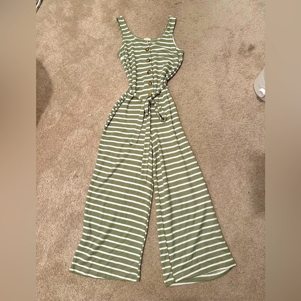Hem and thread wide leg cotton jumpsuit